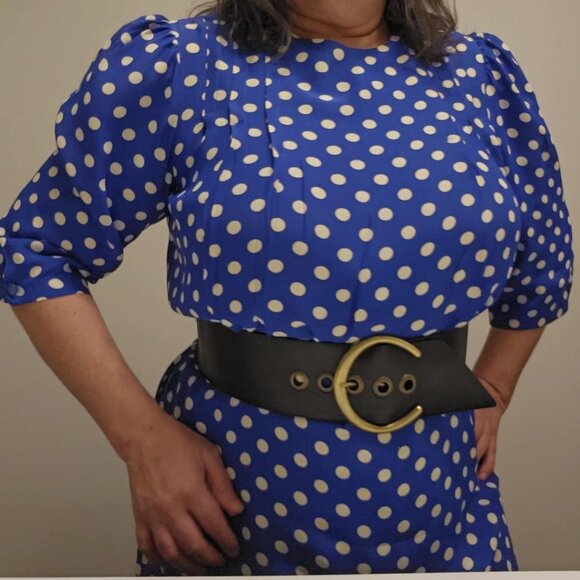 Jane Schaffhausen Dresses & Skirts - Vintage Cobalt & Creme Polka-dot Maxi Dress 3/4 Sleeve by Jane Schaffhausen Sz14